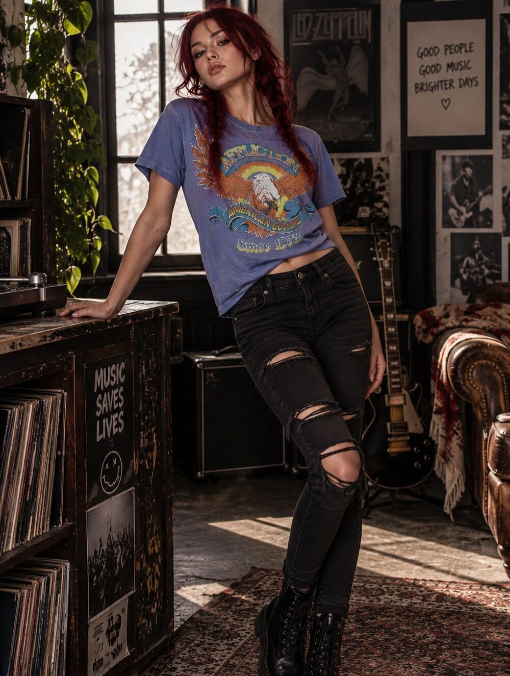 Affliction AC Eagle Clutch Tee S Lavender Vintage Wash Y2K Biker Graphic T-Shirt - Picture 2 of 7